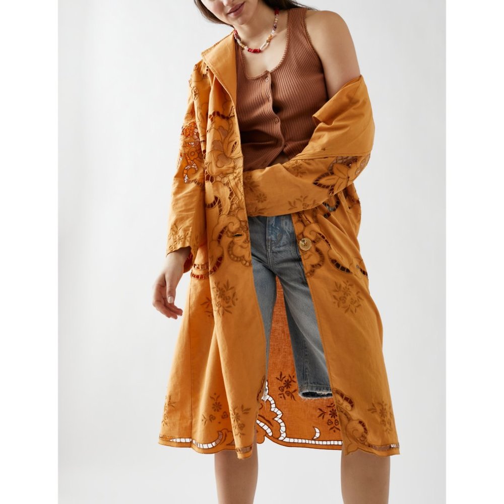 🎉LAST CHANCE🎉 FREE PEOPLE Susanna Duster / Mustard Brown - Picture 7 of 9
